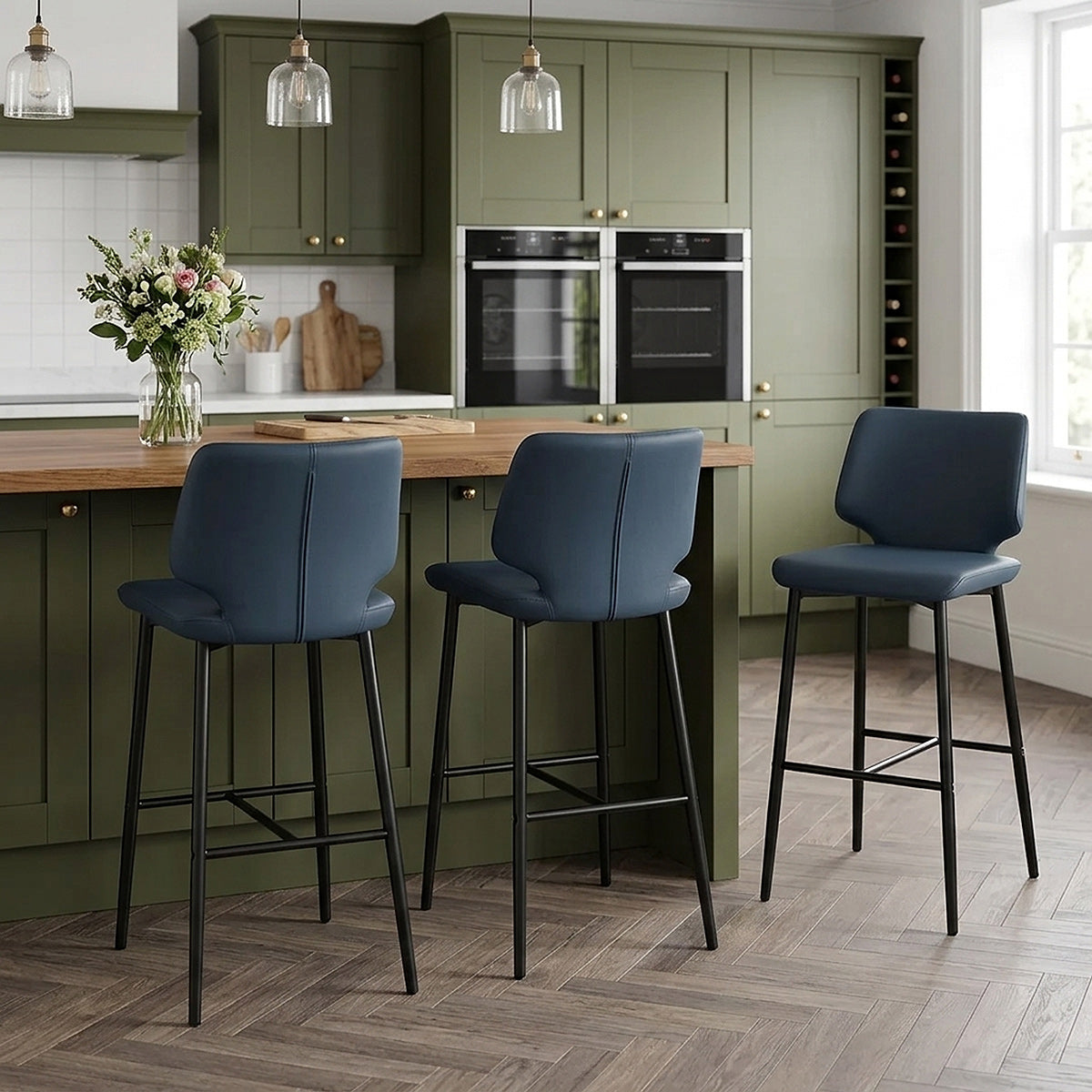 Tabouret de Bar Faux Cuir - Elan Bleu 