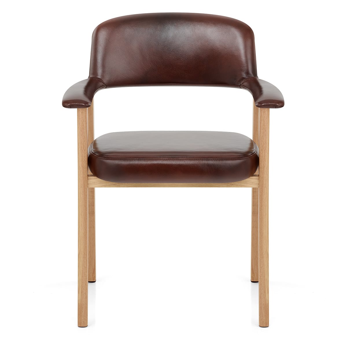 Chaise Bois Cuir Véritable - Elba Marron Antique