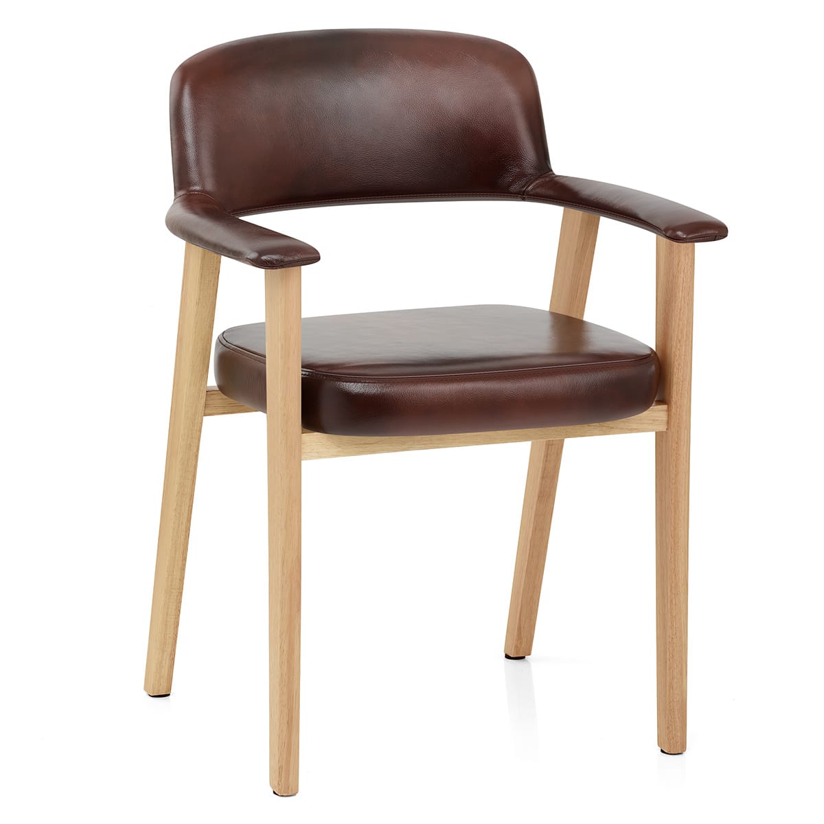 Chaise Bois Cuir Véritable - Elba Marron Antique