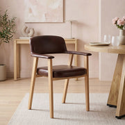 Chaise Bois Cuir Véritable - Elba Marron Antique