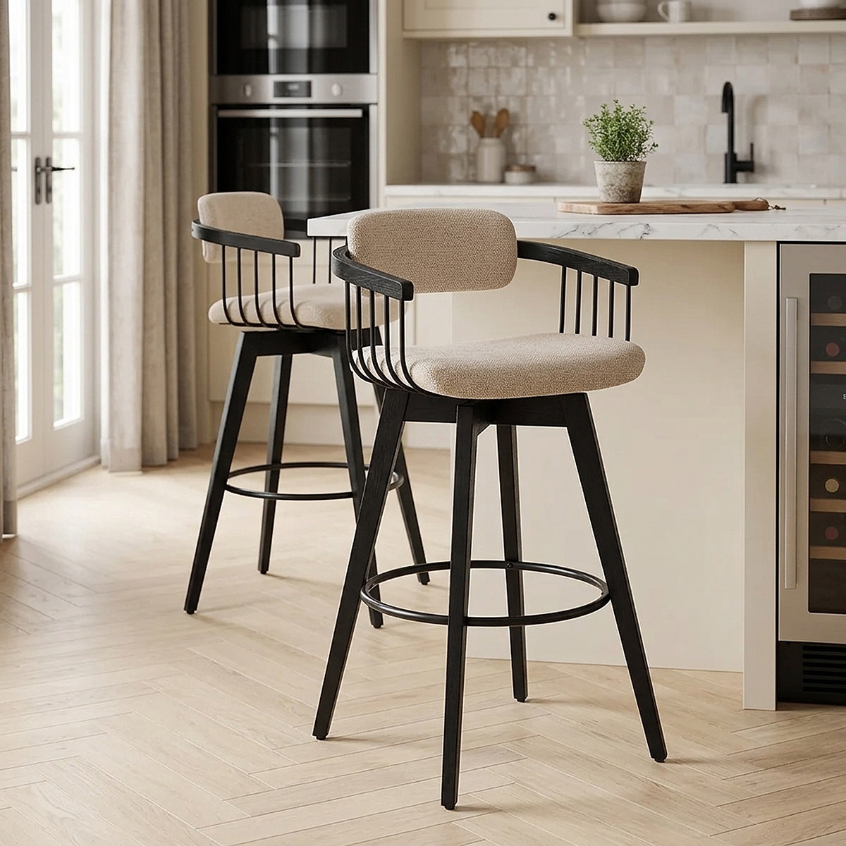 Tabouret de Bar Tissu - Electra Crème 