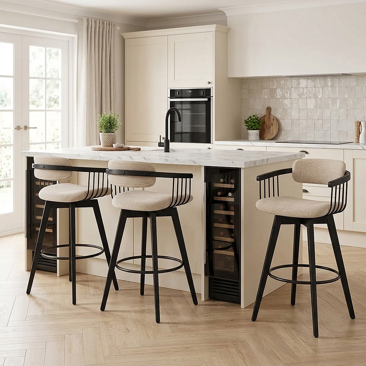 Tabouret de Bar Tissu - Electra Crème 