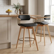 Tabouret Chêne Cuir Véritable - Electra Noir 