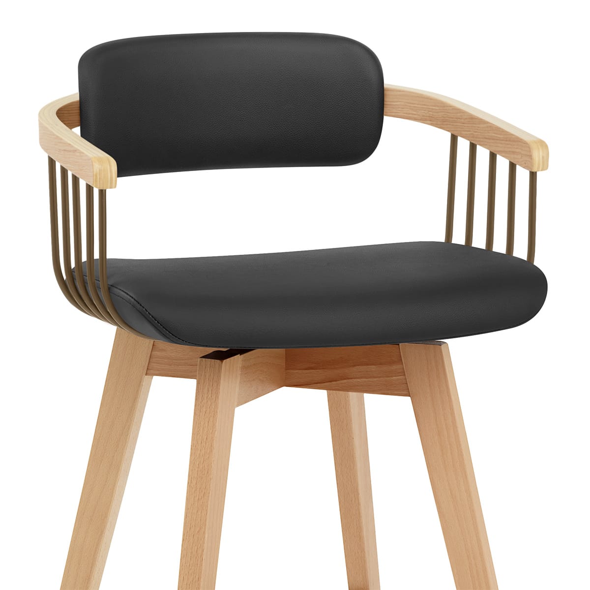 Electra Oak Real Leather Stool Black