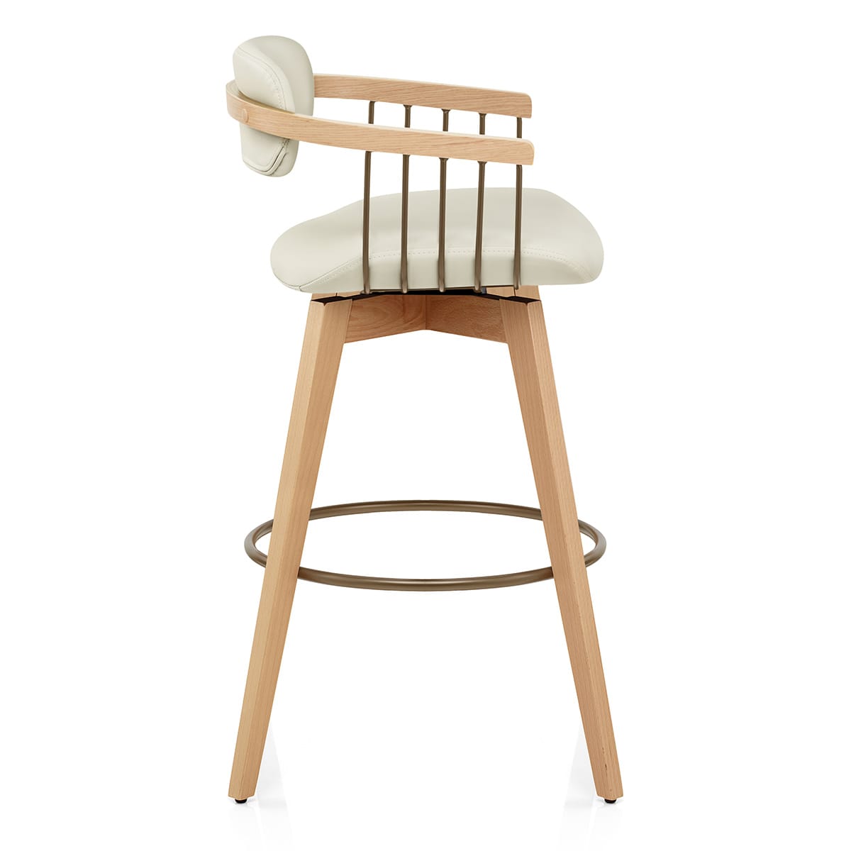 Electra Oak Real Leather Stool Cream