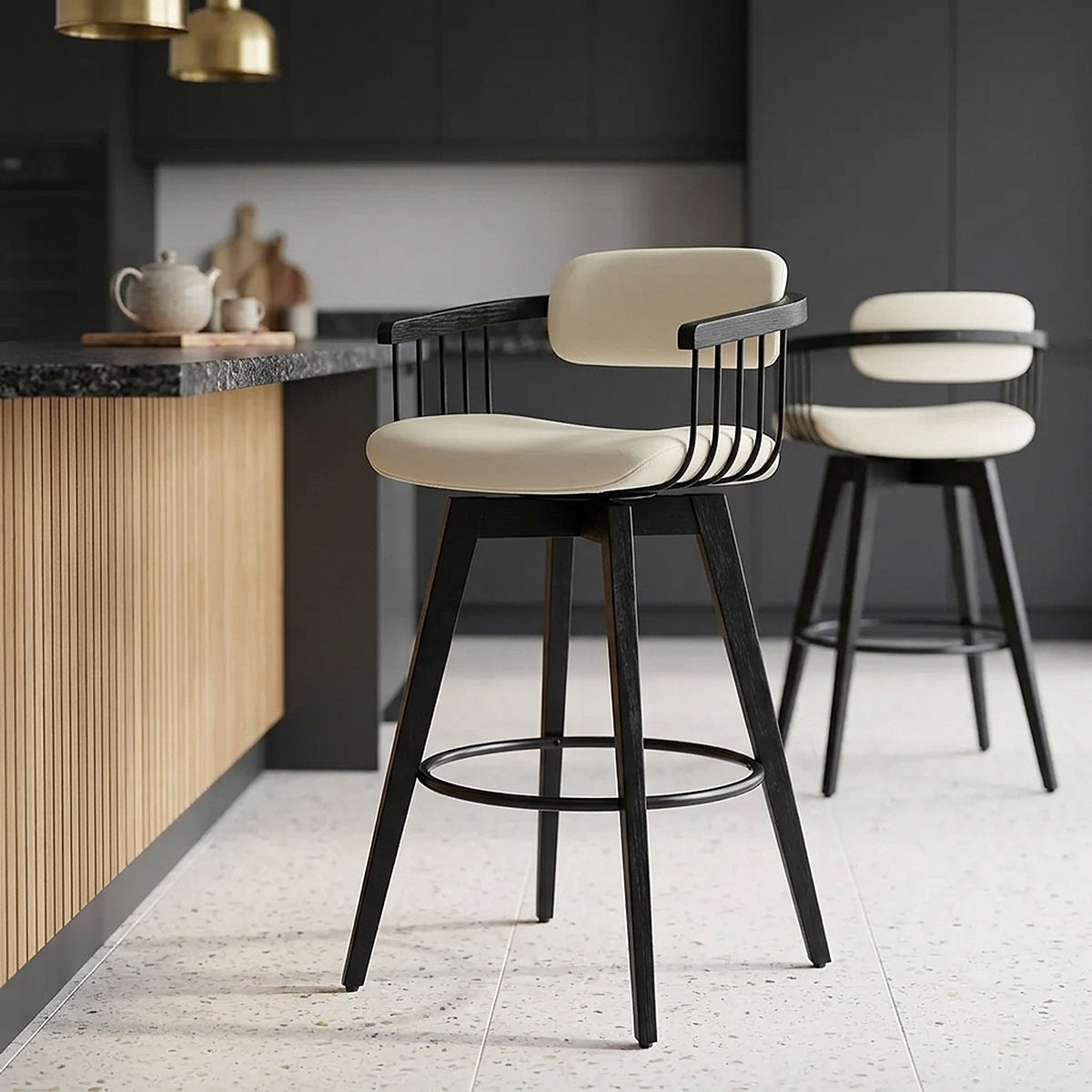 Tabouret Cuir Véritable - Electra Crème 