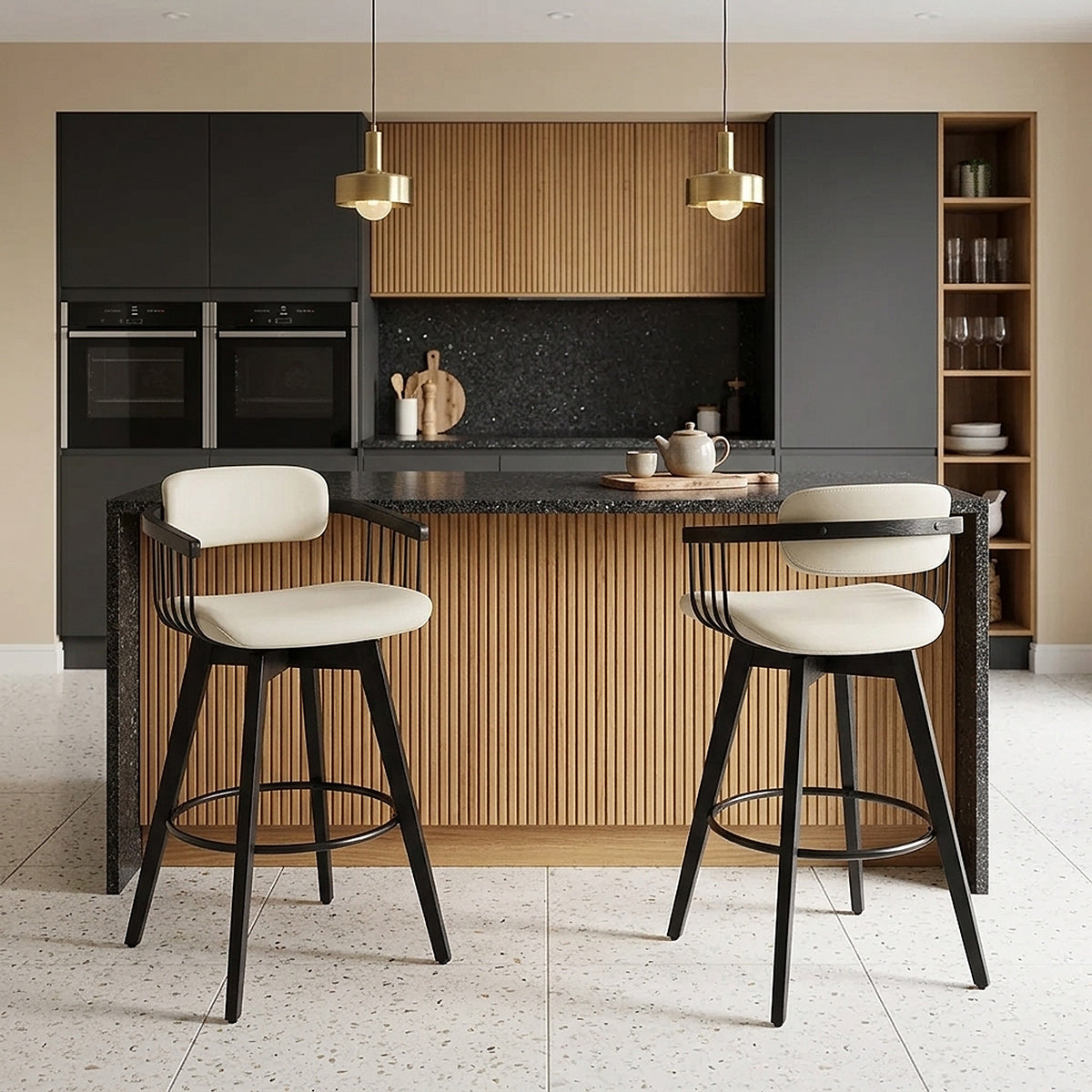 Tabouret Cuir Véritable - Electra Crème 