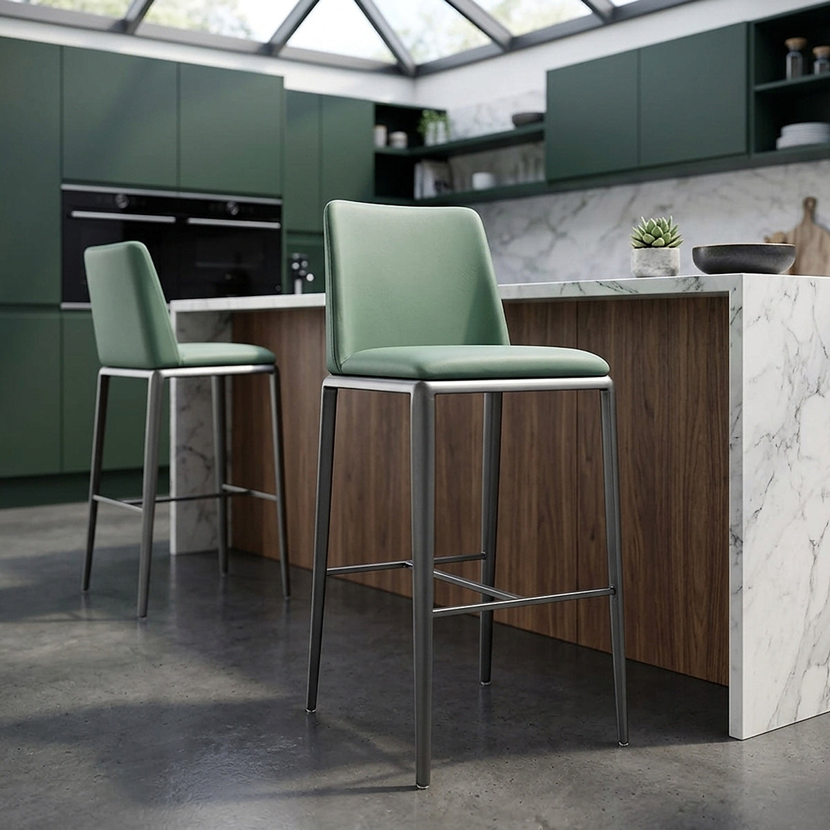 Tabouret de Bar Faux Cuir - Elise Vert 