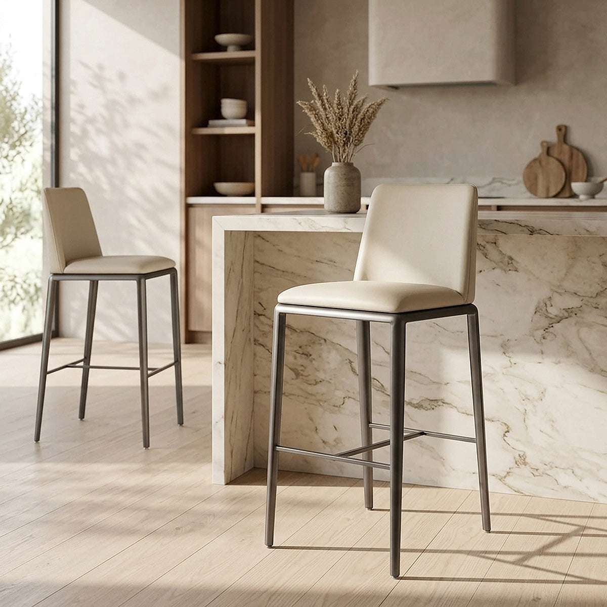 Tabouret de Bar Faux Cuir - Elise Crème 