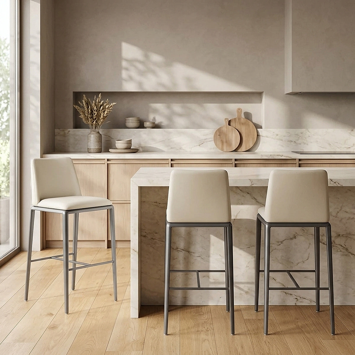 Tabouret de Bar Faux Cuir - Elise Crème 