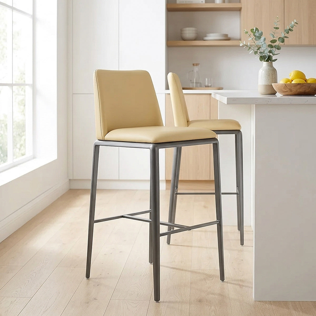 Tabouret de Bar Faux Cuir - Elise Jaune 