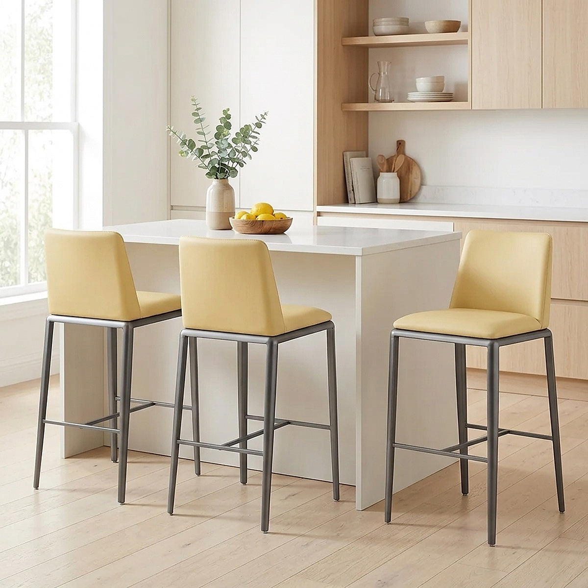 Tabouret de Bar Faux Cuir - Elise Jaune 