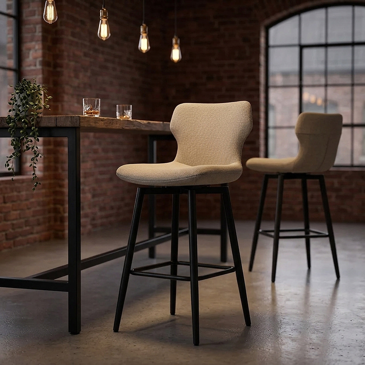 Tabouret de Bar Tissu - Elle Crème 