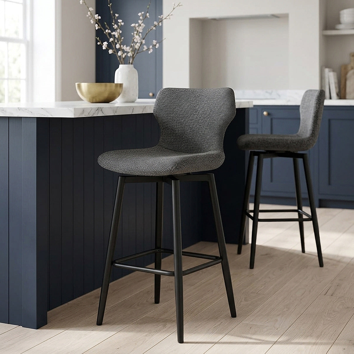 Tabouret de Bar Tissu - Elle Gris Foncé 