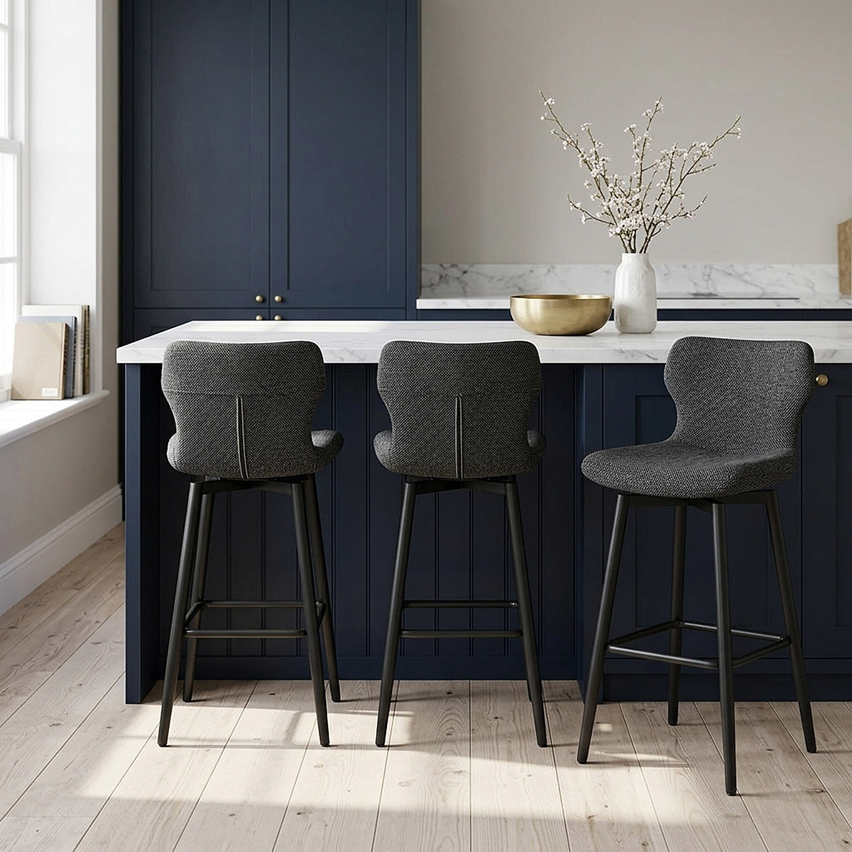 Tabouret de Bar Tissu - Elle Gris Foncé 