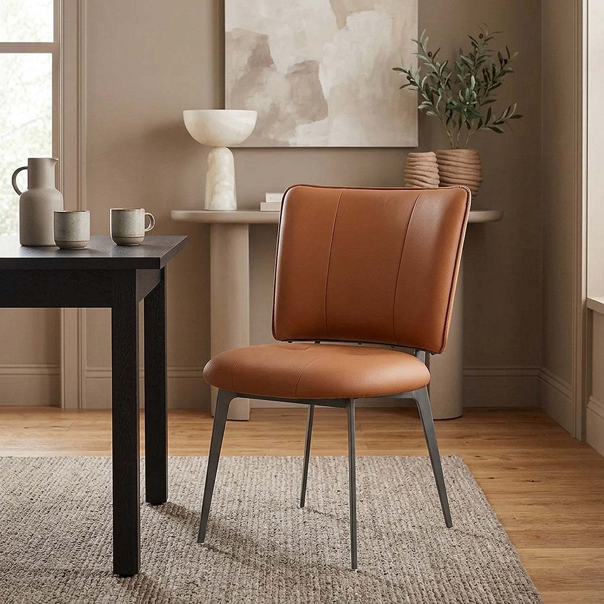 Chaise Cuir eco Graphite Brossé - Ellis Marron