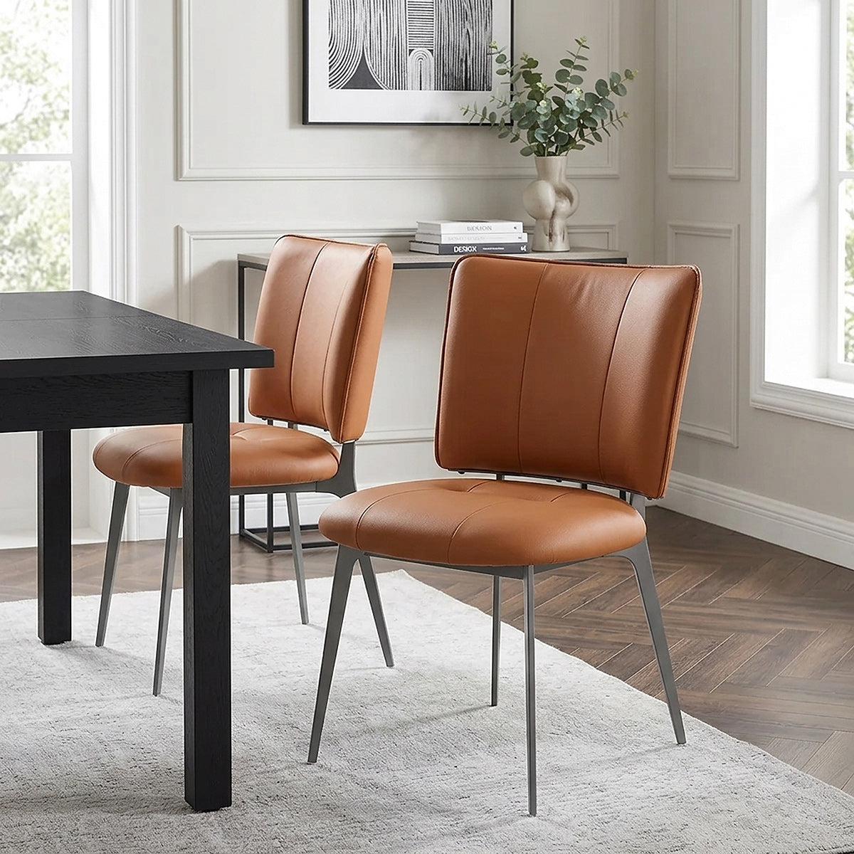 Chaise Cuir eco Graphite Brossé - Ellis Marron