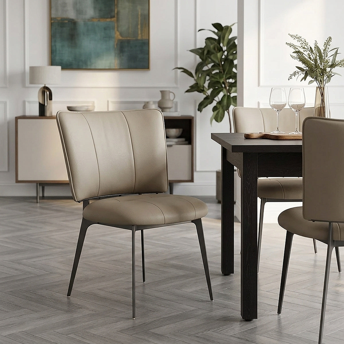 Ellis Graphite Dining Chair Taupe Eco Leather