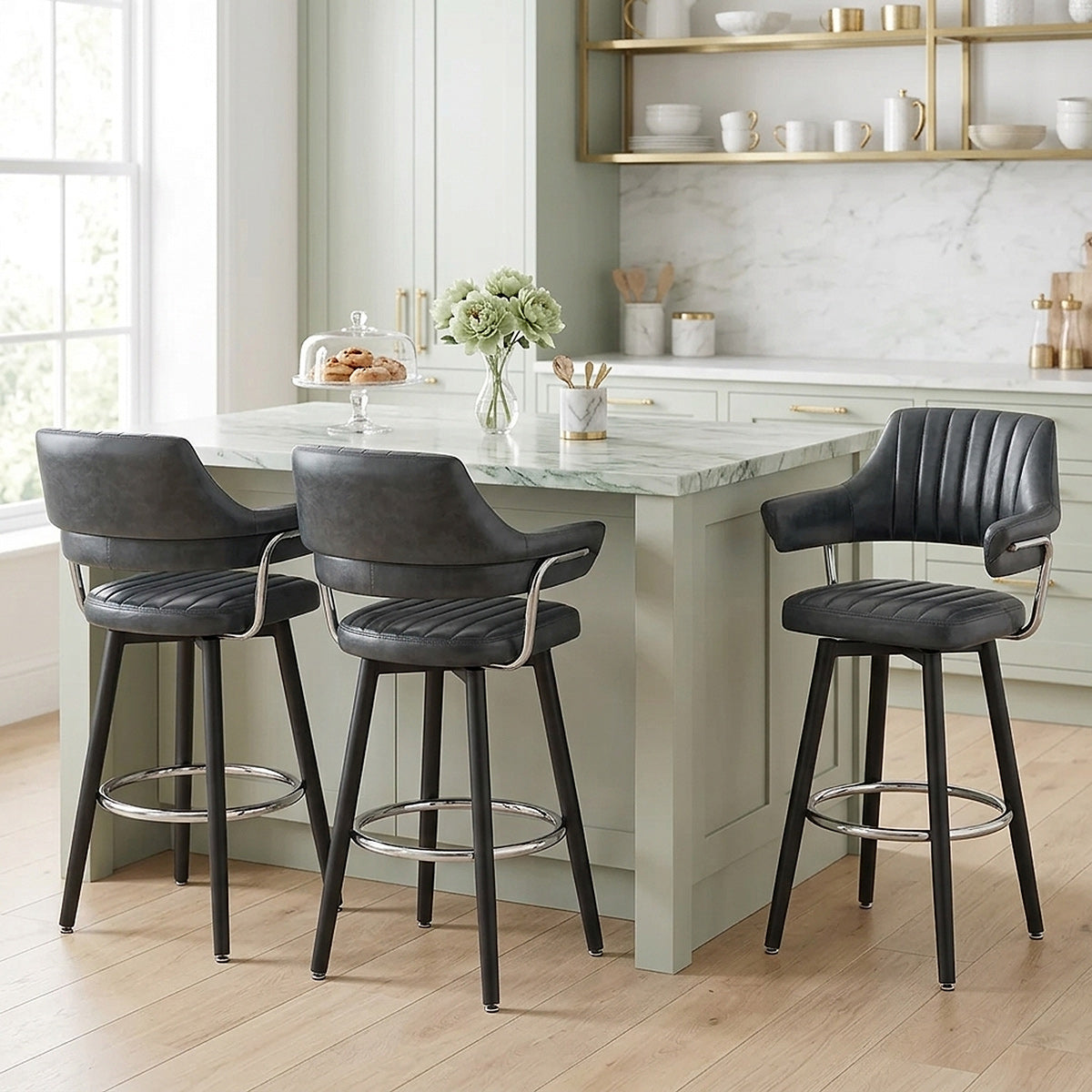 Tabouret de Bar Faux Cuir Antique - Emily Bleu Foncé