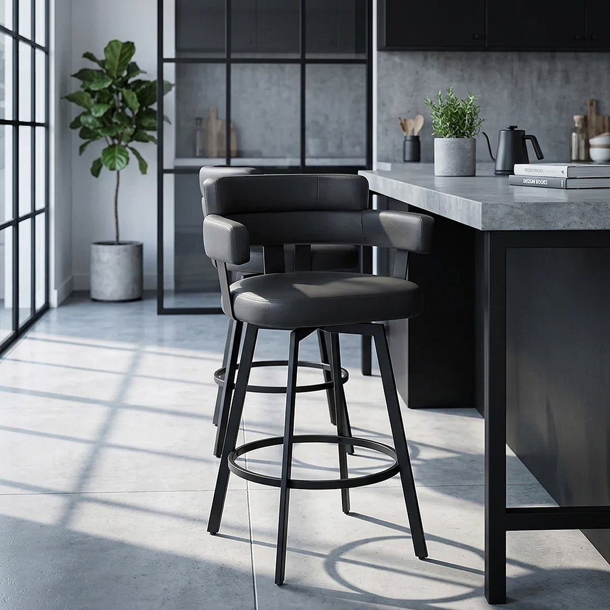 Tabouret Faux Cuir - Enzo Noir 