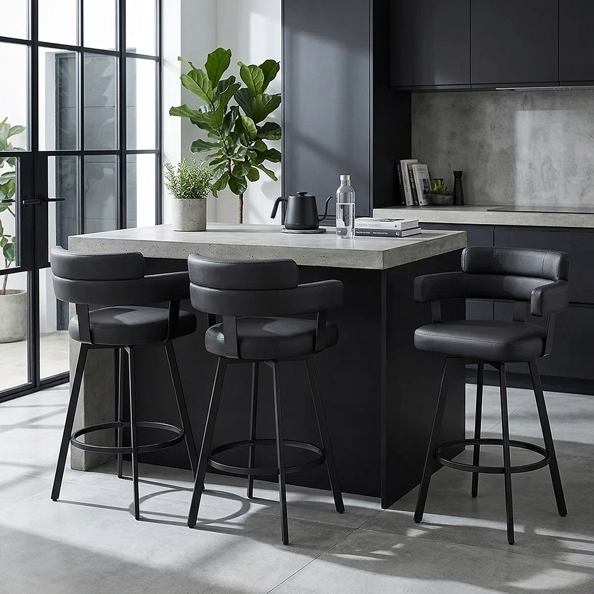 Tabouret Faux Cuir - Enzo Noir 