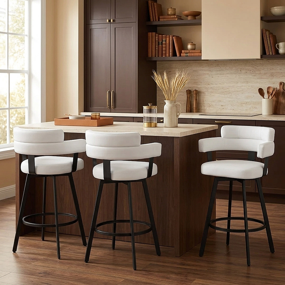 Tabouret Faux Cuir - Enzo Blanc 