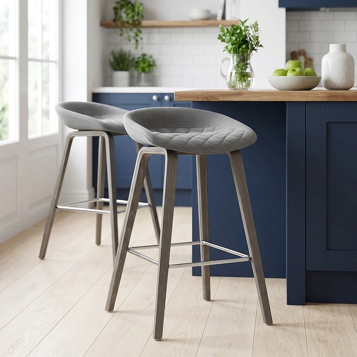Tabouret de Bar Bois Velours - Epic Gris 