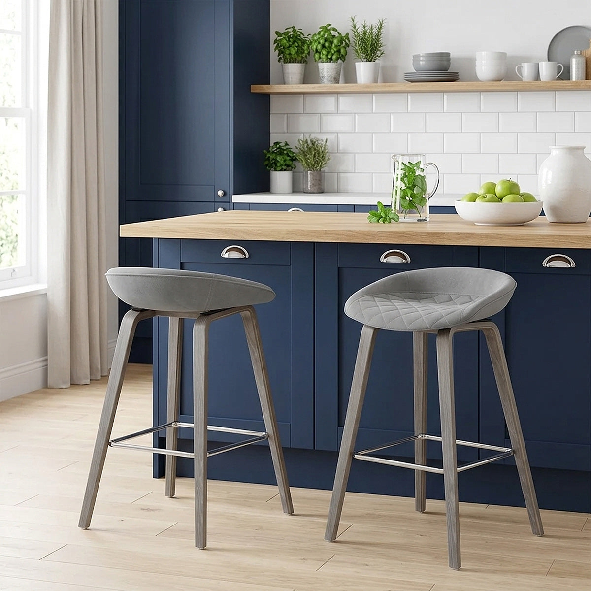 Tabouret de Bar Bois Velours - Epic Gris 