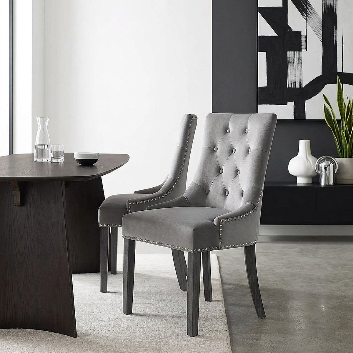 Chaise Bois Velours - Etienne Gris 