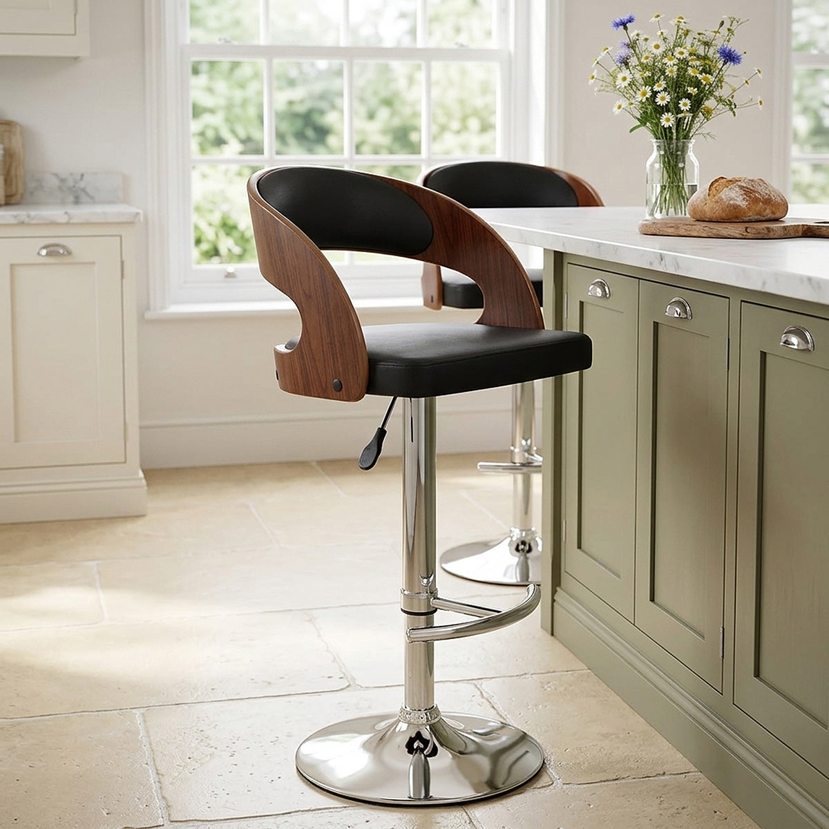Chaise de Bar Bois Chrome - Eve Noyer Noir 