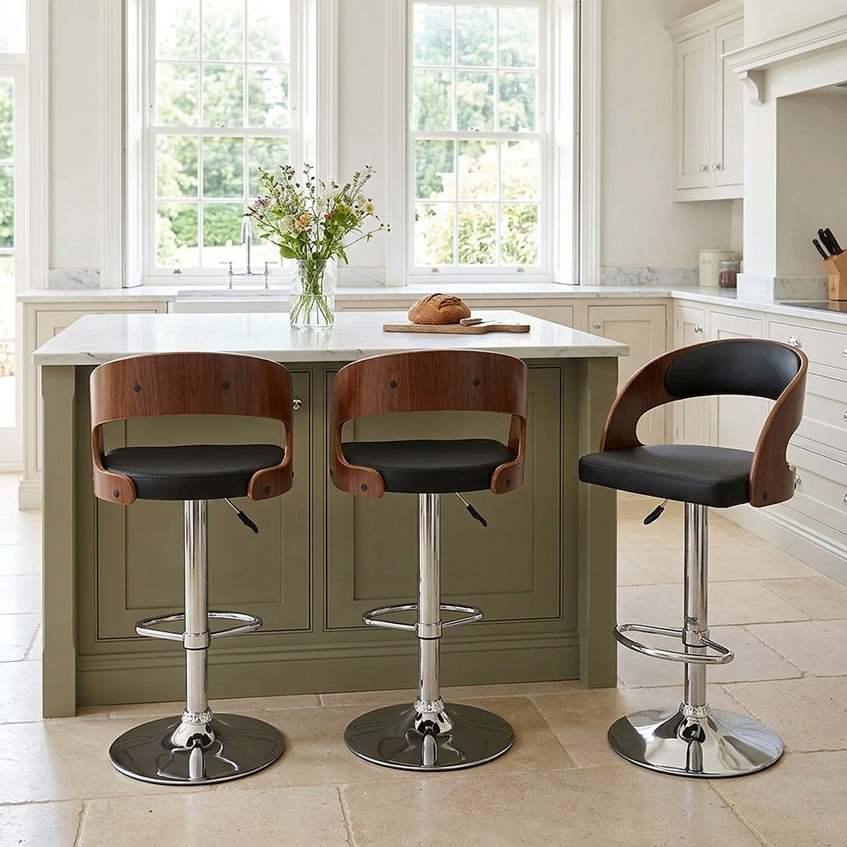 Chaise de Bar Bois Chrome - Eve Noyer Noir 