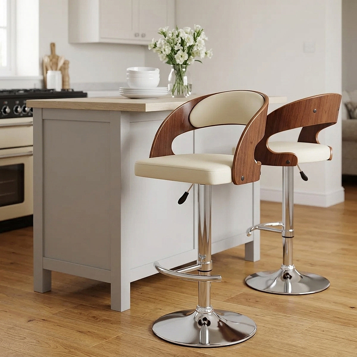 Chaise de Bar Bois Chrome - Eve Noyer Crème 