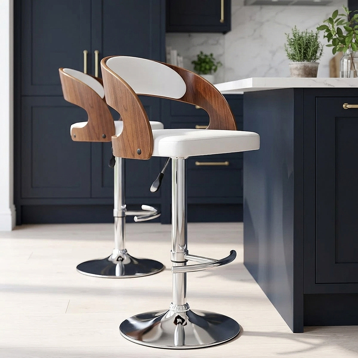 Chaise de Bar Bois Chrome - Eve Noyer Blanc 