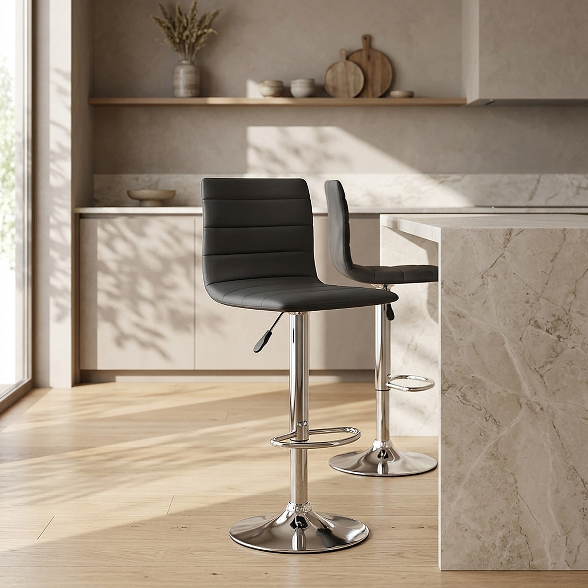 Chaise de Bar Cuir Chrome - Fabio Noir 