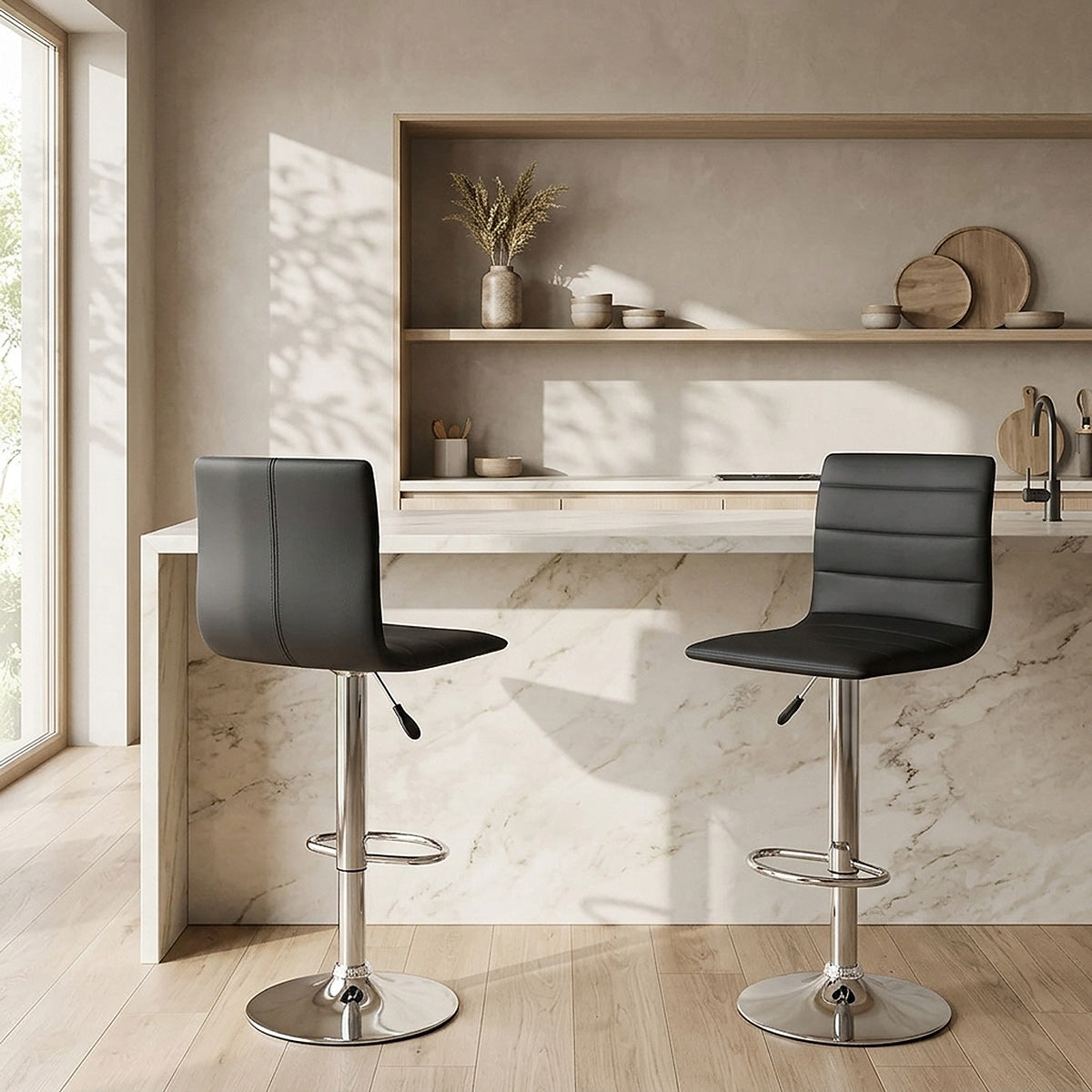 Chaise de Bar Cuir Chrome - Fabio Noir 