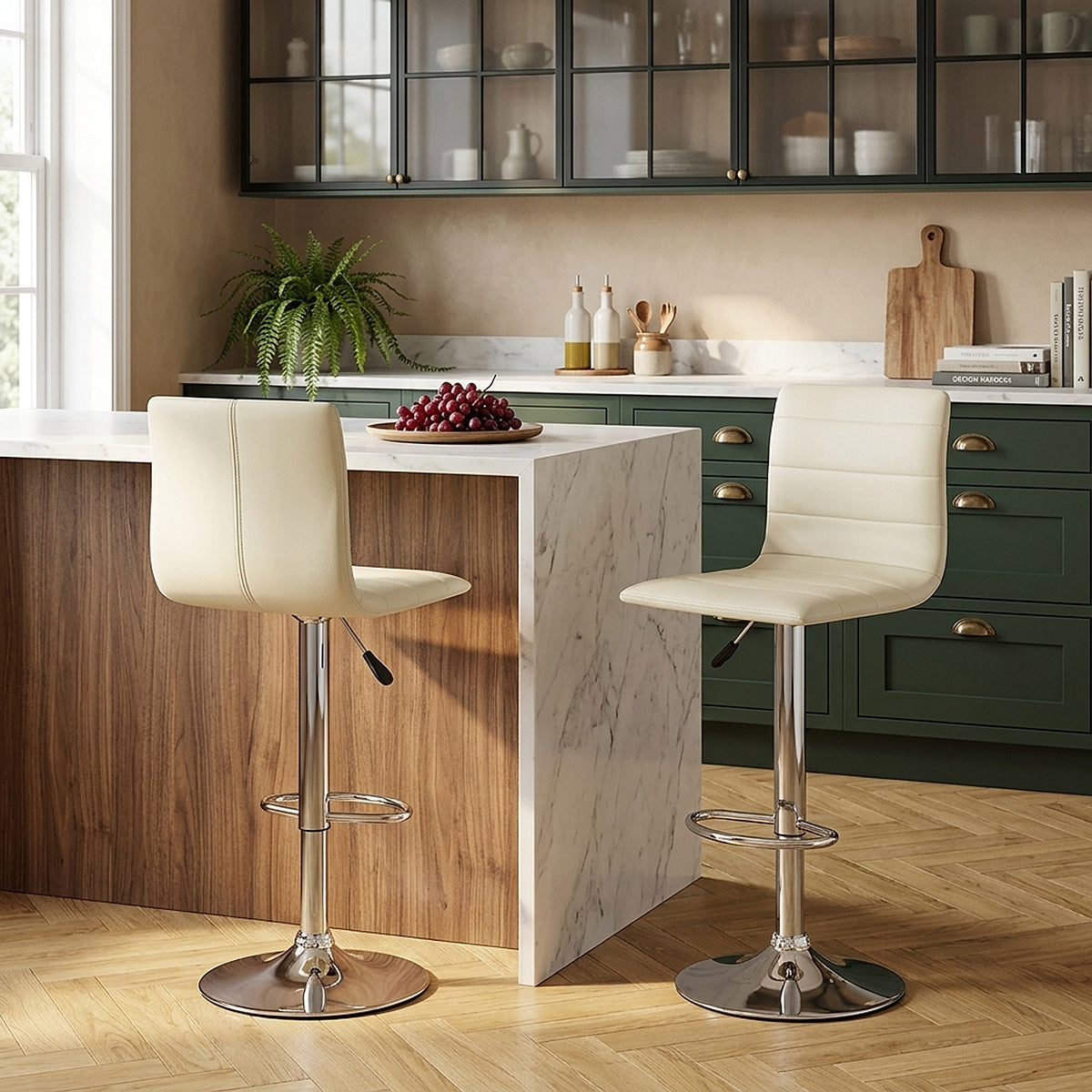 Chaise de Bar Cuir Chrome - Fabio Crème 
