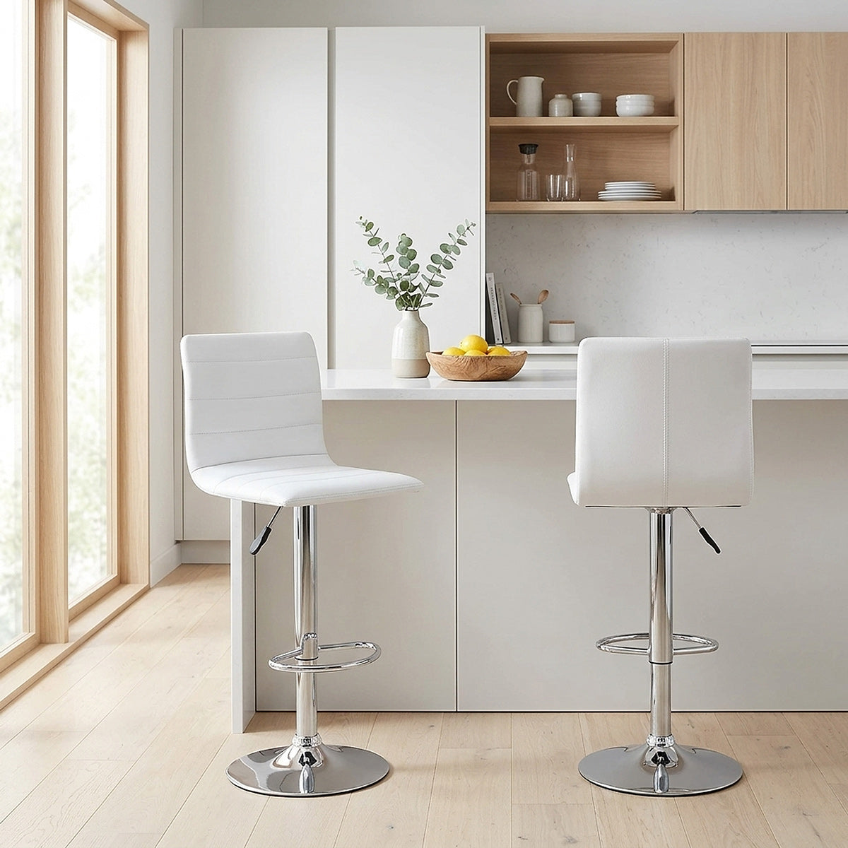 Chaise de Bar Cuir Chrome - Fabio Blanc