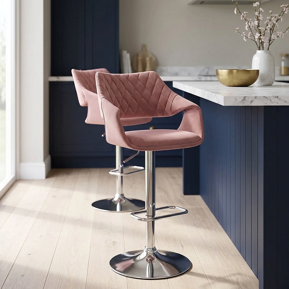 Chaise de Bar Chrome Velours - Fairfield Rose 