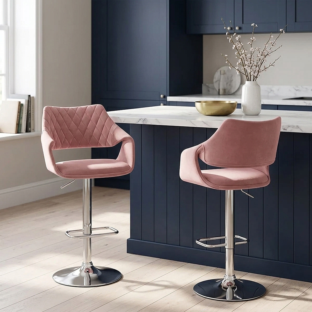 Chaise de Bar Chrome Velours - Fairfield Rose 