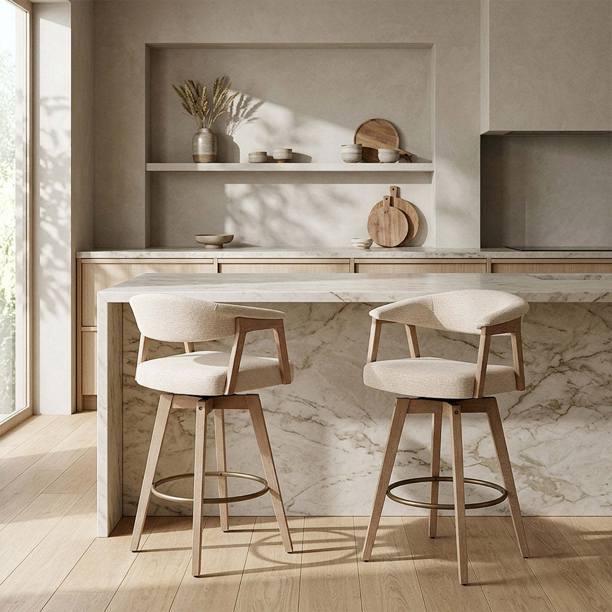 Tabouret de Bar Bois Tissu - Falco Crème