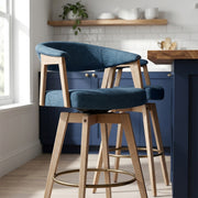 Tabouret de Bar Bois Tissu - Falco Bleu