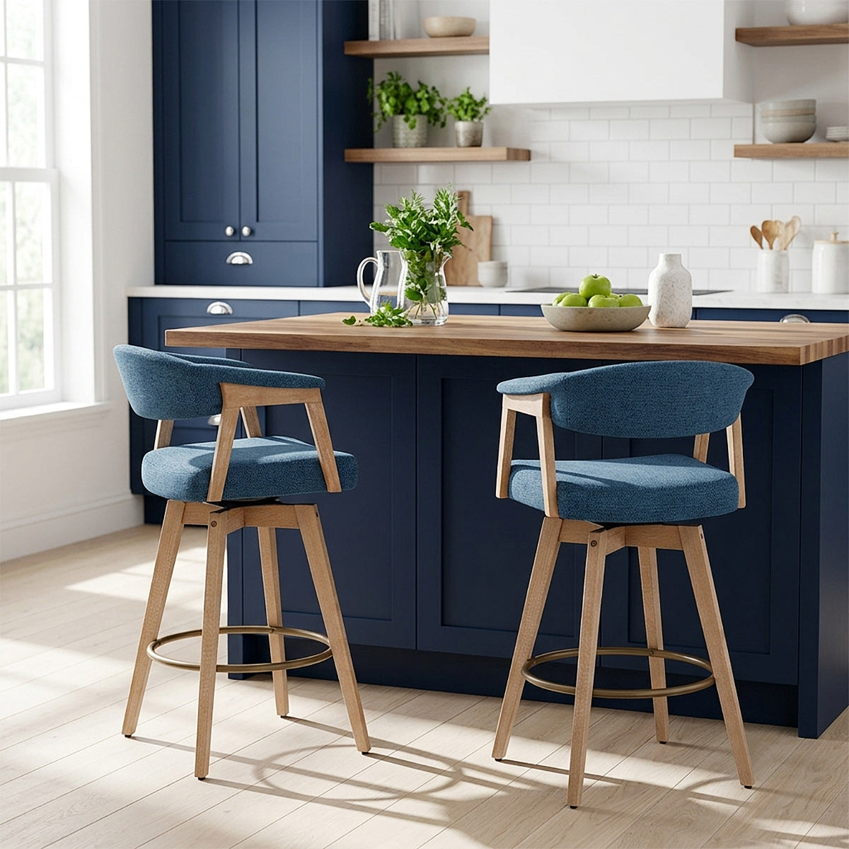 Tabouret de Bar Bois Tissu - Falco Bleu