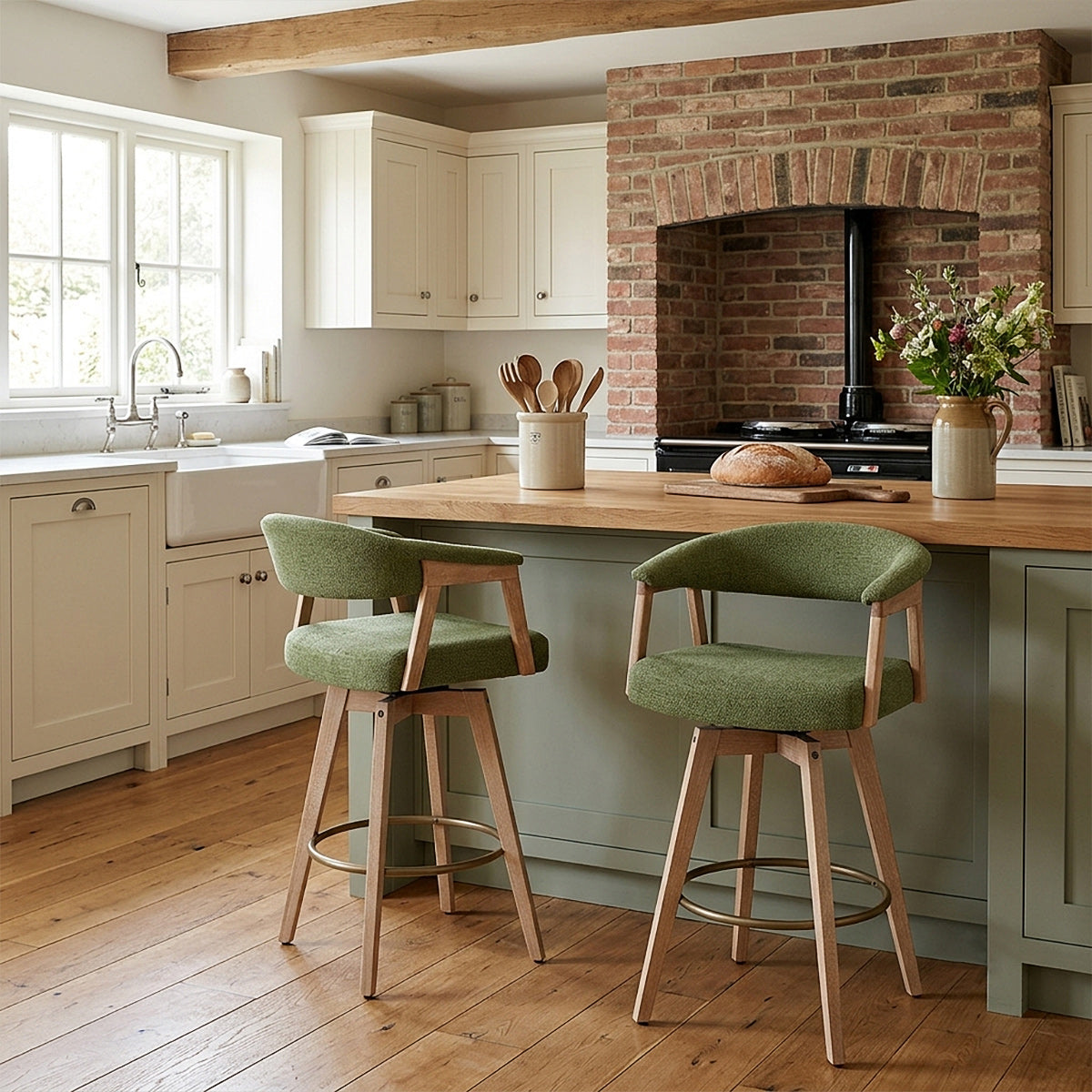 Tabouret de Bar Bois Tissu - Falco Vert