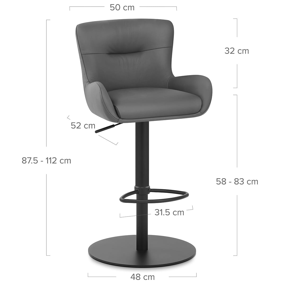Faraday Bar Stool Dark Grey Real Leather