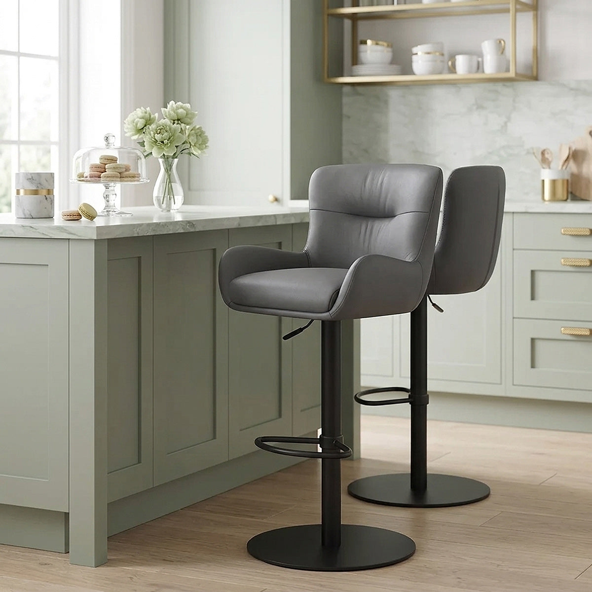 Tabouret Cuir Véritable - Faraday Gris Foncé 