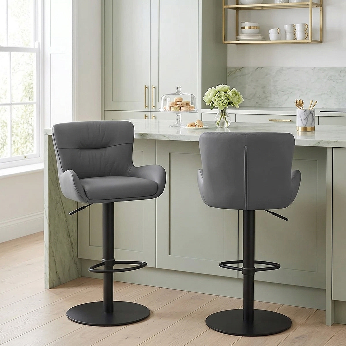 Tabouret Cuir Véritable - Faraday Gris Foncé 