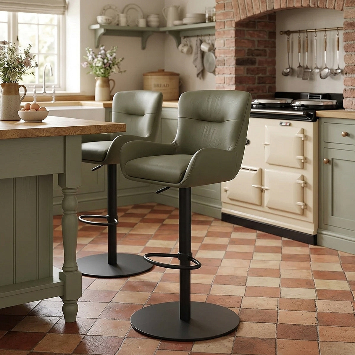 Tabouret Cuir Véritable - Faraday Vert 
