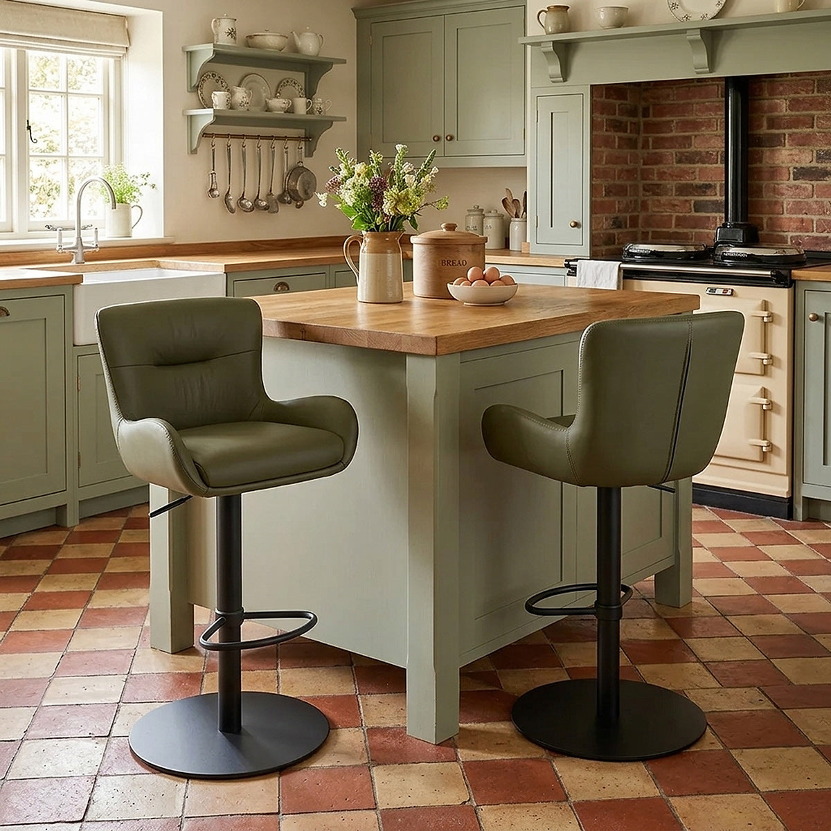 Tabouret Cuir Véritable - Faraday Vert 