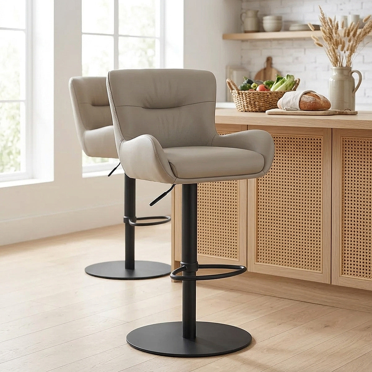 Tabouret Cuir Véritable - Faraday Gris 