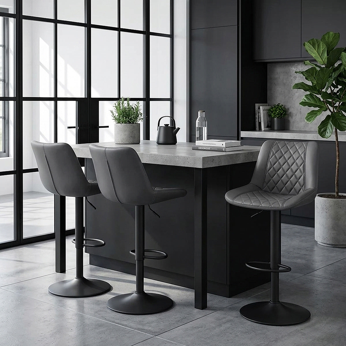 Chaise de Bar Faux Cuir - Faro Gris